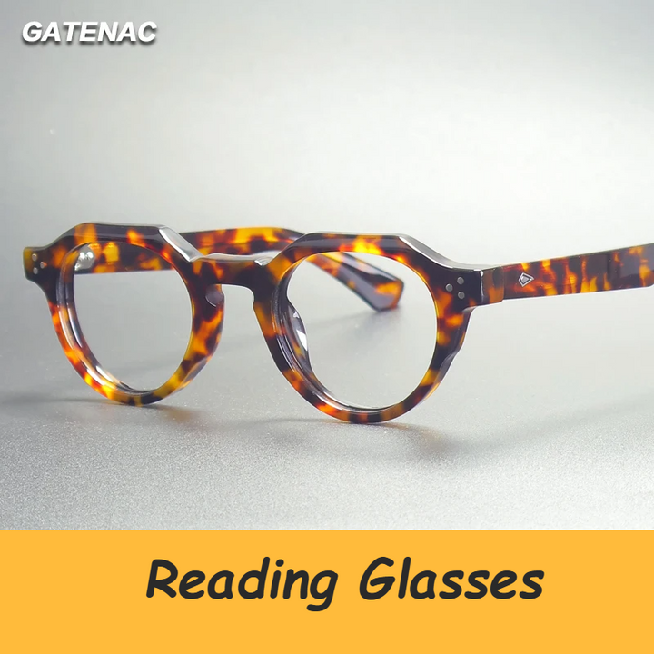 Gatenac Unisex Full Rim Flat Top Round Acetate Reading Glasses G66301