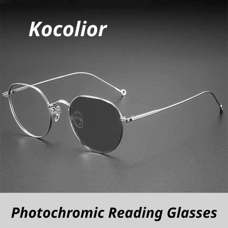 Kocolior Women's Full Rim Flat Top Round Titanium Photochromic Reading Glasses 513125