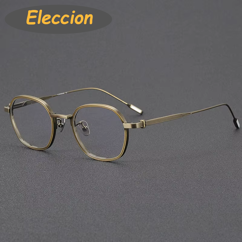 Eleccion Unisex Full Rim Polygon Titanium Eyeglasses 14049 Full Rim Eleccion Bronze