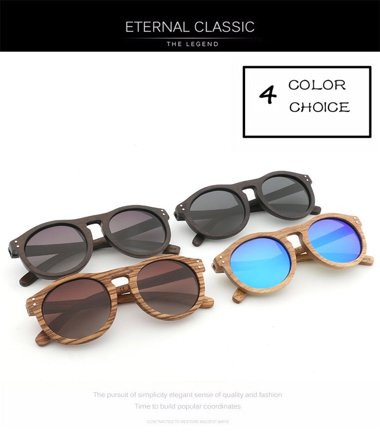 Hdcrafter Unisex Full Rim Round Bamboo Wood Frame Polarized Sunglasses Lw3016.