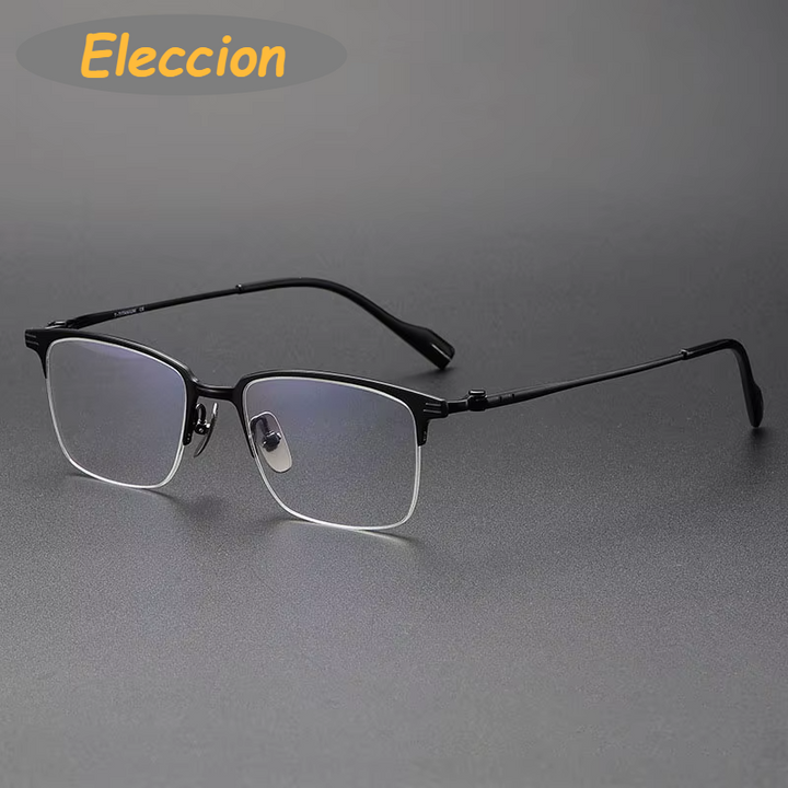 Eleccion Unisex Semi Rim Square Titanium Eyeglasses 74802 Semi Rim Eleccion Black