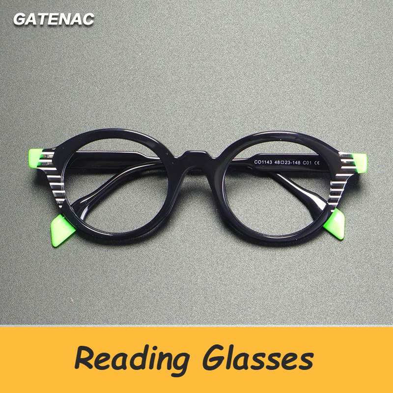 Gatenac Unisex Full Rim Oval Round Acetate Reading Glasses G1143