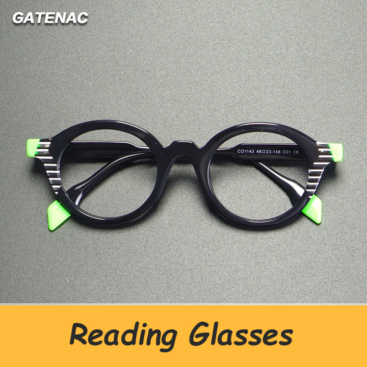 Gatenac Unisex Full Rim Oval Round Acetate Reading Glasses G1143
