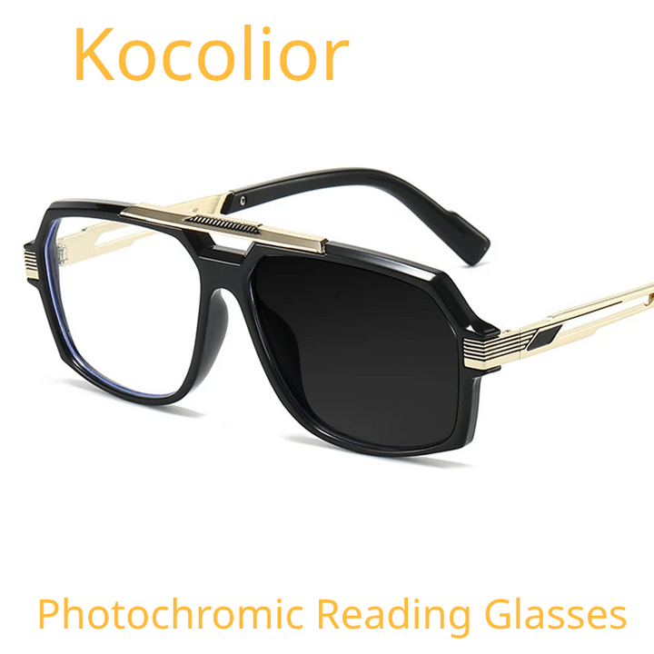 Kocolior Unisex Full Rim Square Double Bridge Tr 90 Alloy Photochromic Reading Glasses 242268