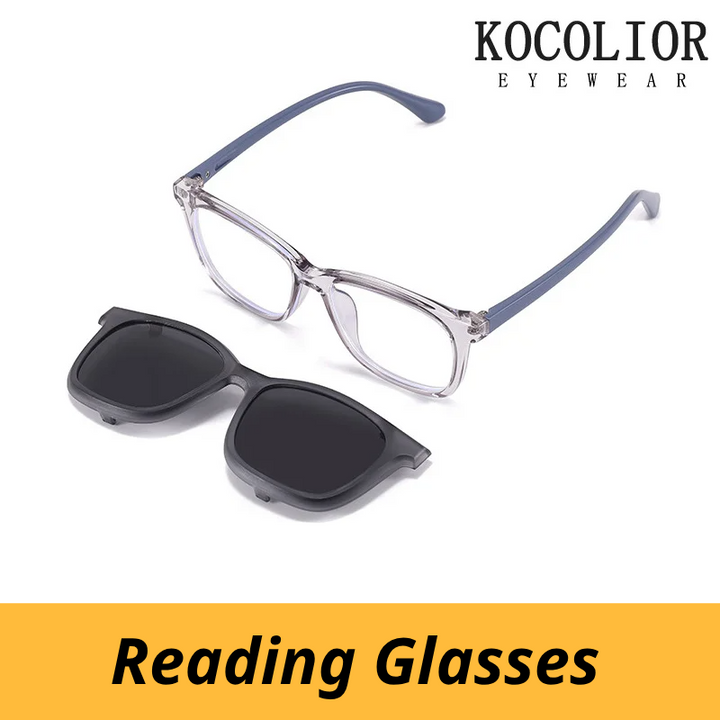 Kocolior Unisex Youth's Full Rim Square Tr 90 Eyeglasses Clip On Sunglasses 517362