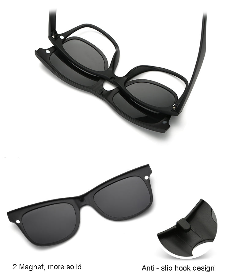Hdcrafter Unisex Full Rim Acetate Frame 6 In 1 Polarized Magnetic Clip On Sunglasses.