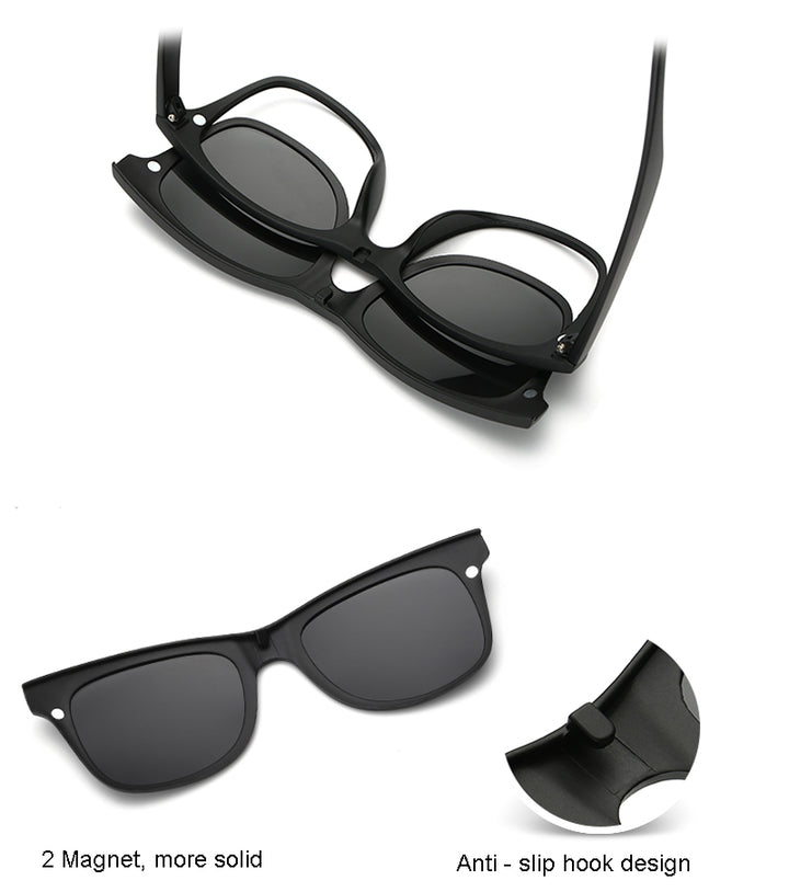 Hdcrafter Unisex Full Rim Acetate Frame 6 In 1 Polarized Magnetic Clip On Sunglasses.