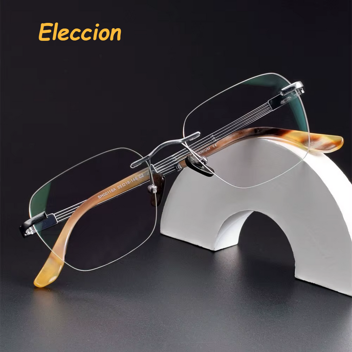 Eleccion Women's Rimless Square Titanium Horn Temple Eyeglasses 942118 Rimless Eleccion