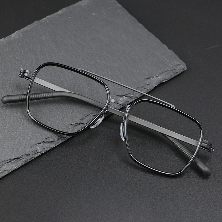 Hdcrafter Unisex Full Rim Square Double Bridge Titanium Eyeglasses 42988 — view 2 | Hdcrafter Eyeglasses at FuzWeb