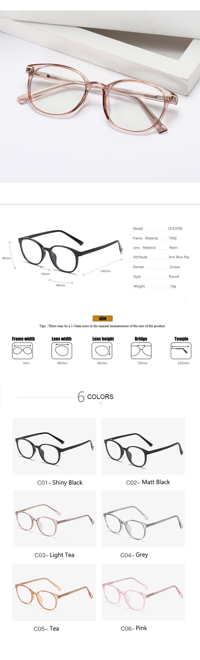 Oveliness Womens Full Rim Round Square Tr 90 Titanium Eyeglasses 398109 — view 1 | Oveliness at FuzWeb