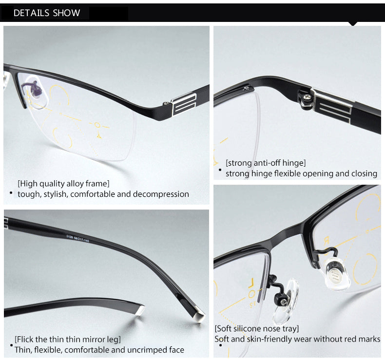Handoer Unisex Semi Rim Square Alloy Progressive Reading Glasses 56170 — view 1 | Handoer at FuzWeb