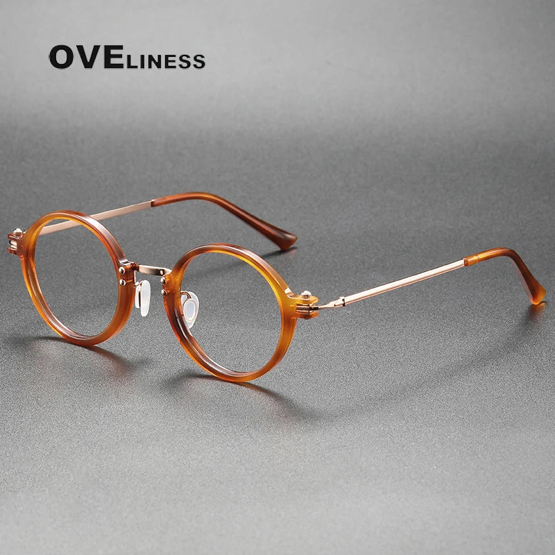 Oveliness Unisex Full Rim Round Acetate Titanium Eyeglasses 5866 — view 1 | Oveliness at FuzWeb