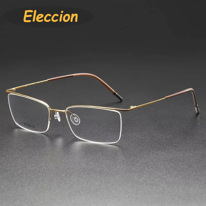 Eleccion Unisex Semi Rim Square Brow Line Titanium Eyeglasses 945502