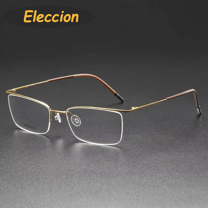 Eleccion Unisex Semi Rim Square Brow Line Titanium Eyeglasses 945502