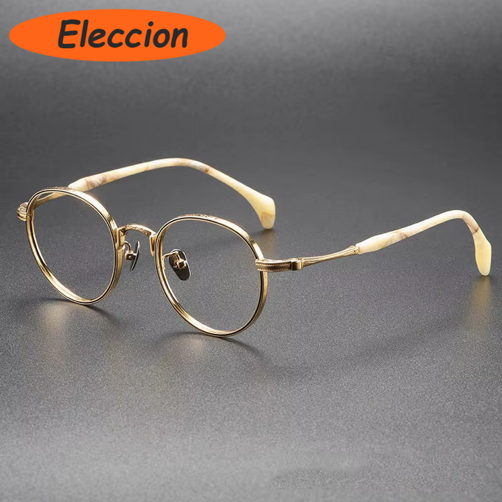 Eleccion Women's Full Rim Round Titanium Eyeglasses 80862 Full Rim Eleccion Black - Gold