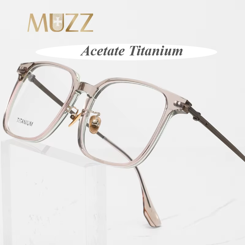 Muzz Men's Full Rim Square Acetate Titanium Eyeglasses 85296 Full Rim Muzz