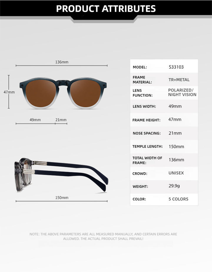 Kansept Unisex Full Rim Round Tr 90 Titanium Reading Glasses Clip On Sunglasses 33103.