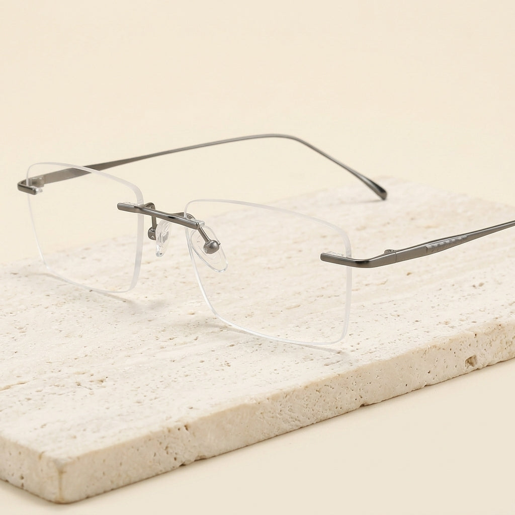 Chashma Ottica Unisex Rimless Square Titanium Eyeglasses 409069 - Gray