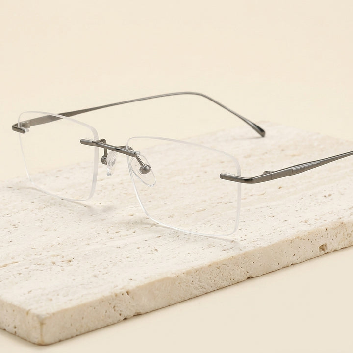 Chashma Ottica Unisex Rimless Square Titanium Eyeglasses 409069 - Gray