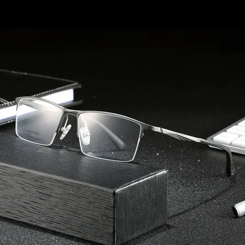 Hdcrafter Women's Semi-Rimless Rectangle Titanium Frames 900100 FuzWeb
