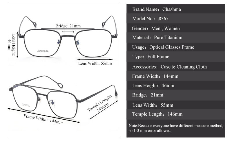 Chashma Ottica Unisex Full Rim Square Double Bridge Titanium Eyeglasses 83654 — view 2 | Chashma Ottica at FuzWeb