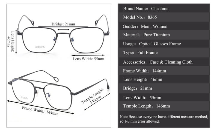 Chashma Ottica Unisex Full Rim Square Double Bridge Titanium Eyeglasses 83654 — view 2 | Chashma Ottica at FuzWeb