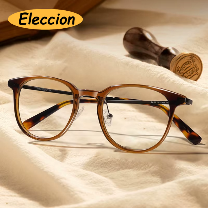 Eleccion Unisex Full Rim Square Acetate Titanium Eyeglasses 94253 Full Rim Eleccion