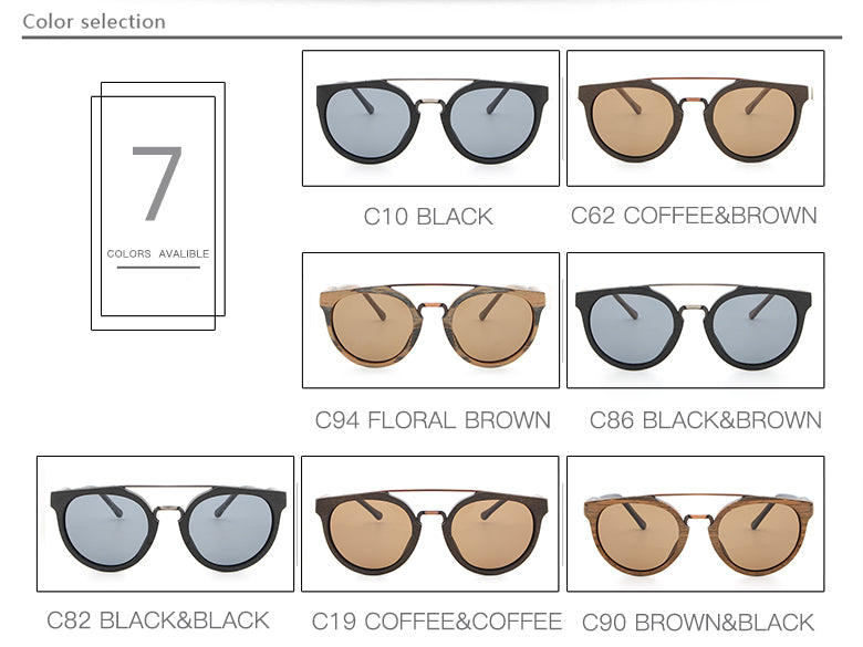 Hdcrafter Unisex Full Rim Round Wood Metal Frame Polarized Sunglasses Lhb023.