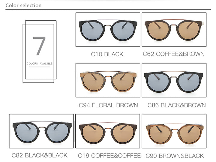 Hdcrafter Unisex Full Rim Round Wood Metal Frame Polarized Sunglasses Lhb023.