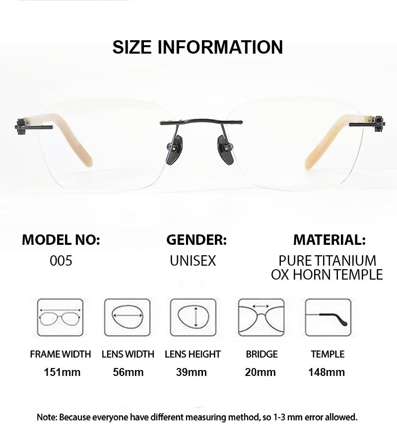 Chashma Ottica Mens Rimless Big Polygon Titanium Horn Eyeglasses 401005 — view 2 | Chashma Ottica at FuzWeb