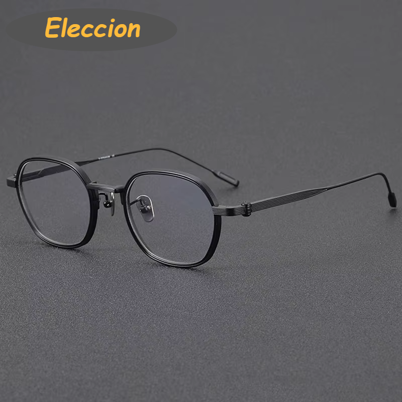 Eleccion Unisex Full Rim Polygon Titanium Eyeglasses 14049 Full Rim Eleccion Black