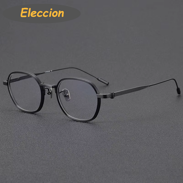 Eleccion Unisex Full Rim Polygon Titanium Eyeglasses 14049 Full Rim Eleccion Black