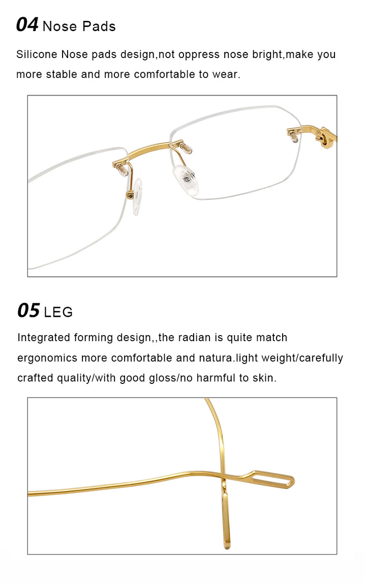 Krasivyy Unisex Rimless Polygon Square Titanium Eyeglasses 1620.