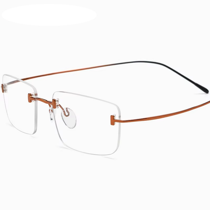 Eleccion Women's Rimless Square Titanium Eyeglasses 185871 Rimless Brightzone Orange - Black