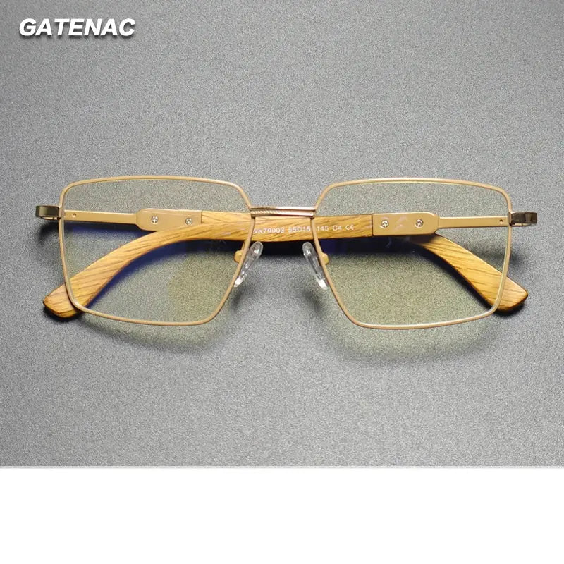 Gatenac Unisex Full Rim Polygon Square Alloy Wood Eyeglasses 794003 Gatenac