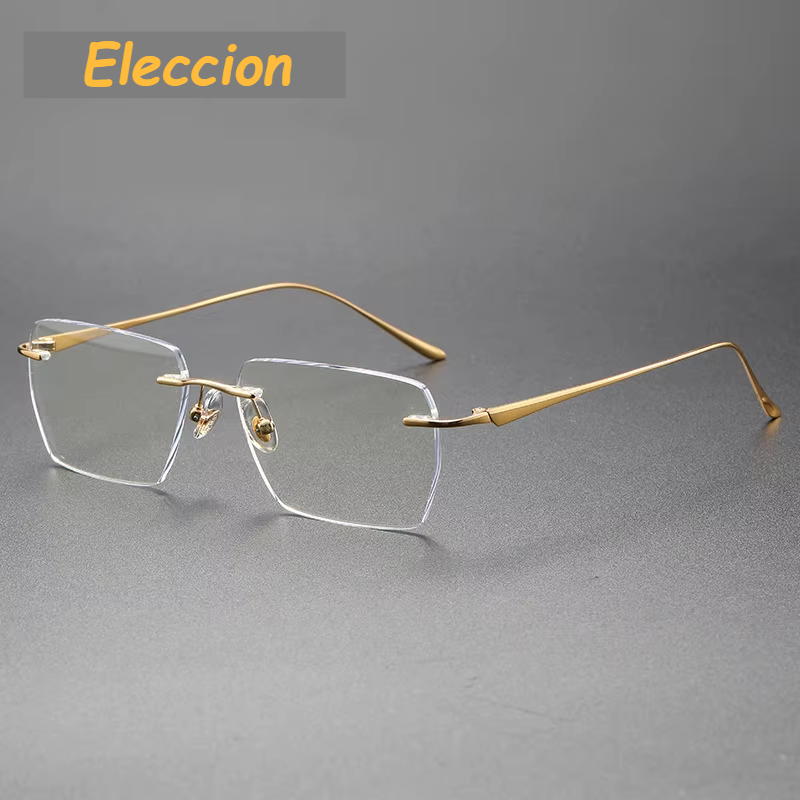 Eleccion Unisex Rimless Flat Top Square Titanium Eyeglasses 480958 Rimless Eleccion Gold