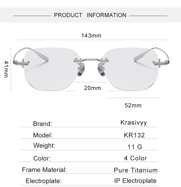 Krasivyy Mens Rimless Square Titanium Eyeglasses K132 — view 4 | Krasivyy at FuzWeb