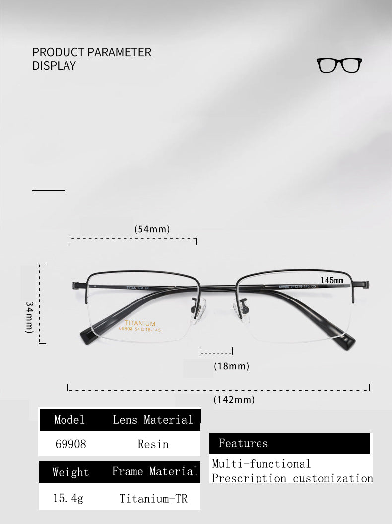 Kocolior Unisex Semi Rim Square Titanium Photochromic Reading Glasses 69908.