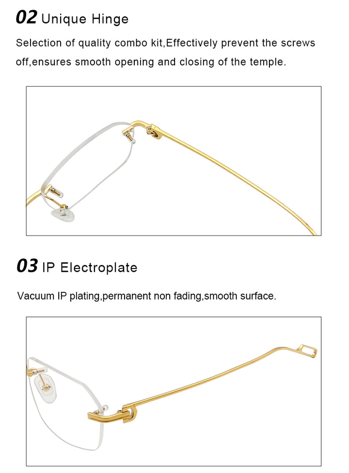 Krasivyy Unisex Rimless Polygon Square Titanium Eyeglasses 1620.