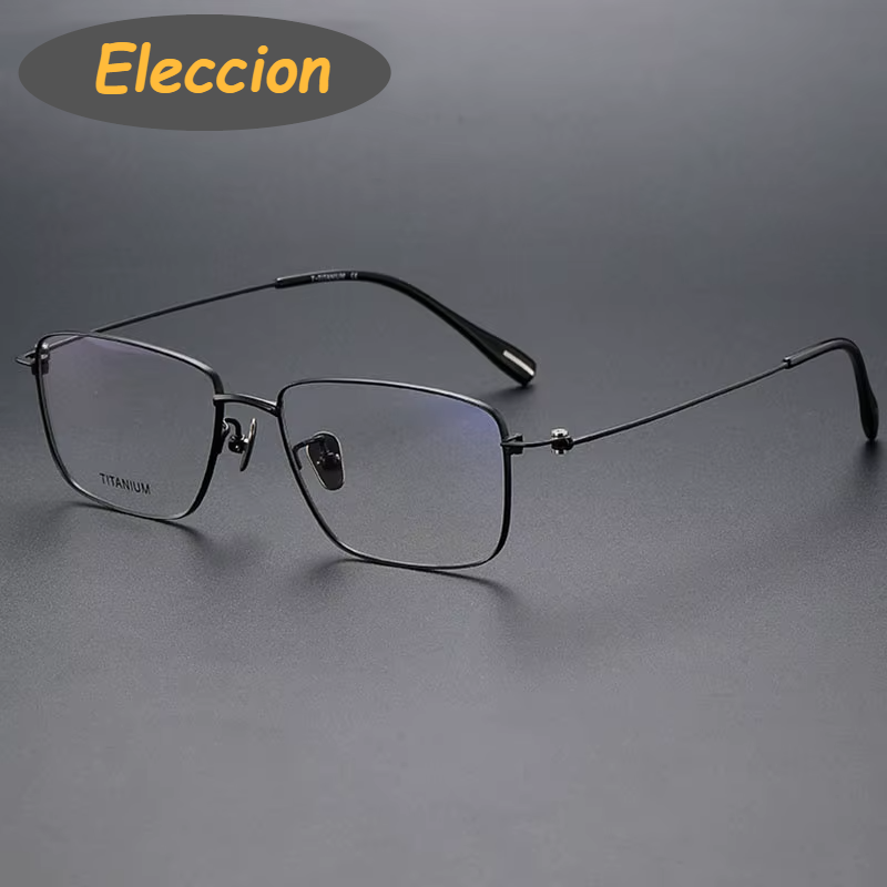 Eleccion Unisex Full Rim Square Titanium Eyeglasses 80916 Full Rim Eleccion Black