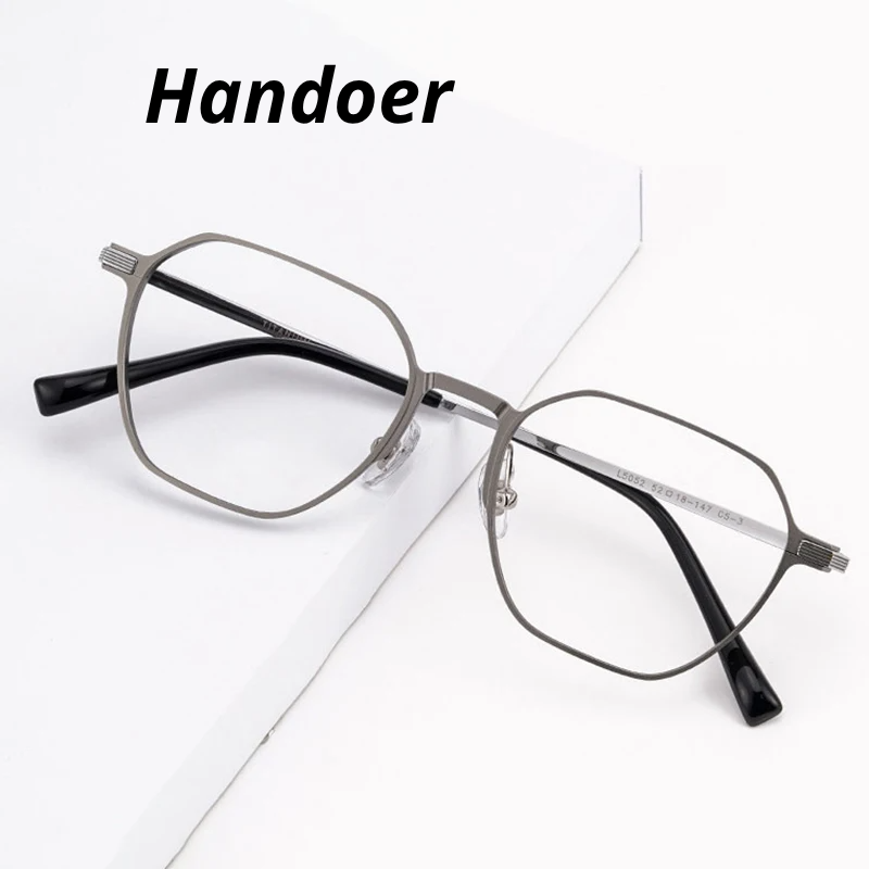 Handoer Unisex Full Rim Flat Top Polygon Alloy Al-Mg Eyeglasses 965052