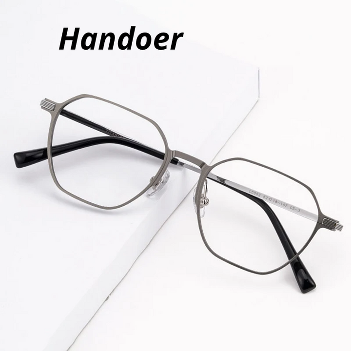 Handoer Unisex Full Rim Flat Top Polygon Alloy Al-Mg Eyeglasses 965052