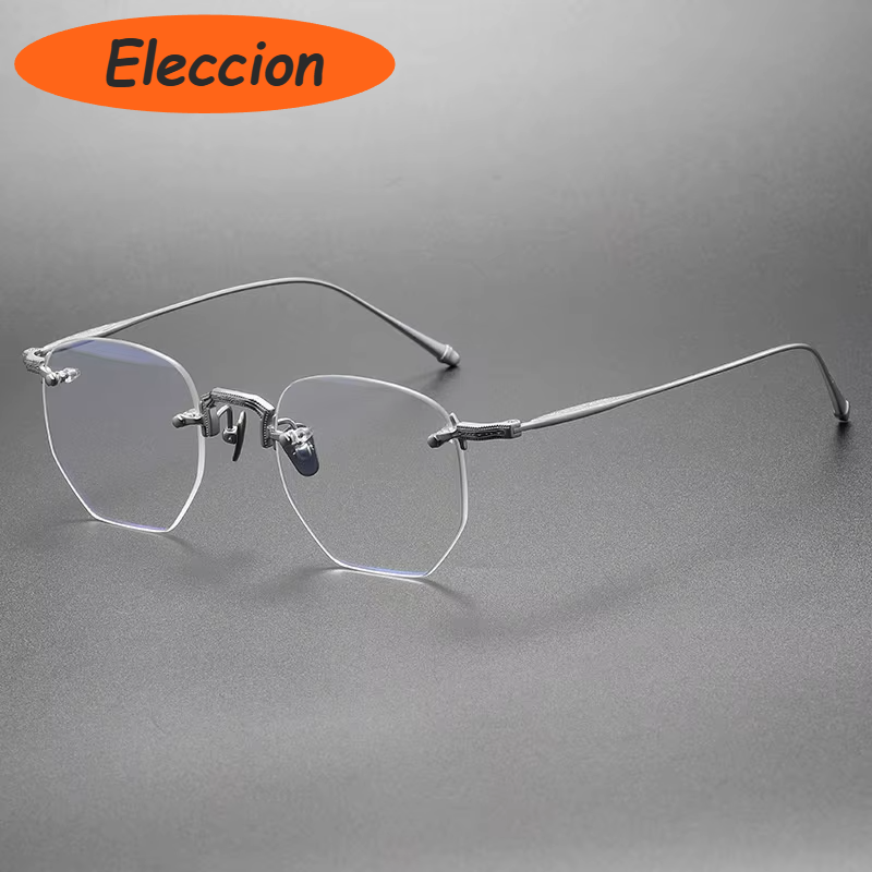 Eleccion Women's Rimless Polygon Oval Titanium Eyeglasses 93104 Rimless Eleccion Silver