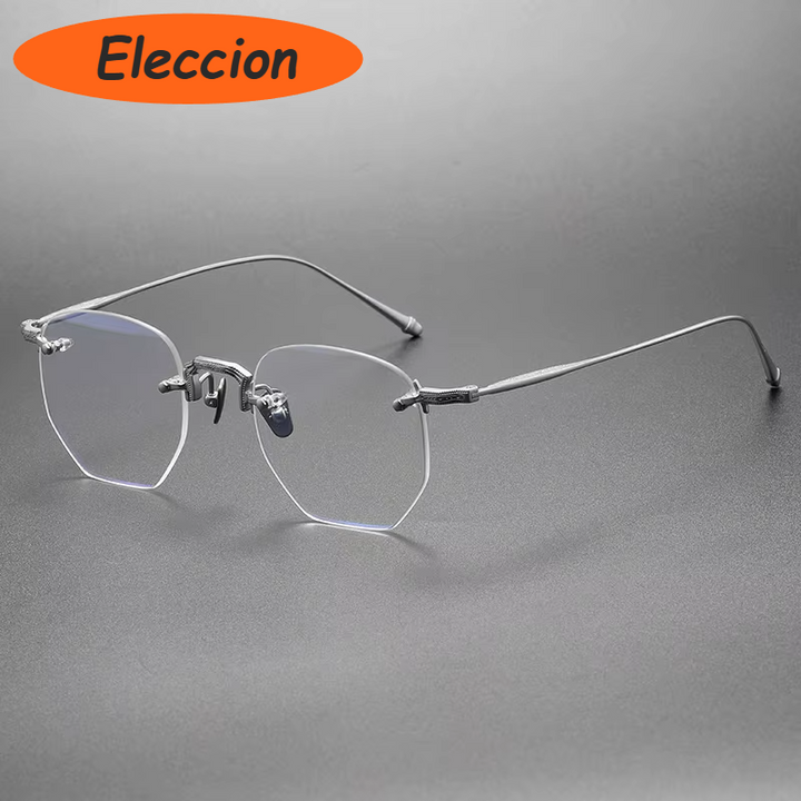 Eleccion Women's Rimless Polygon Oval Titanium Eyeglasses 93104 Rimless Eleccion Silver