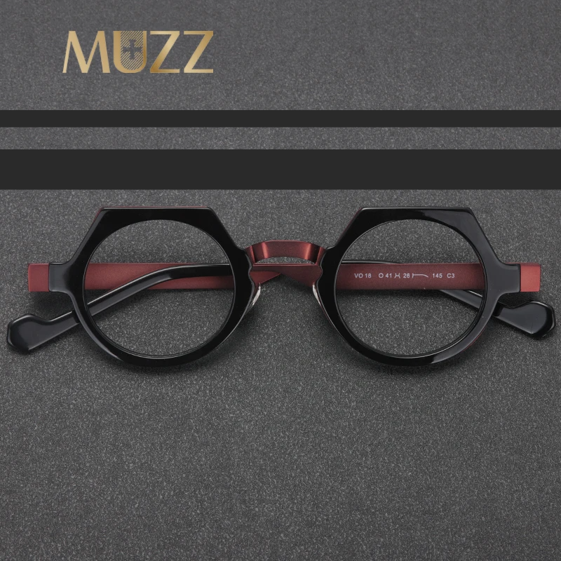 Muzz Women's Full Rim Flat Top Round Acetate Steel Eyeglasses 580811