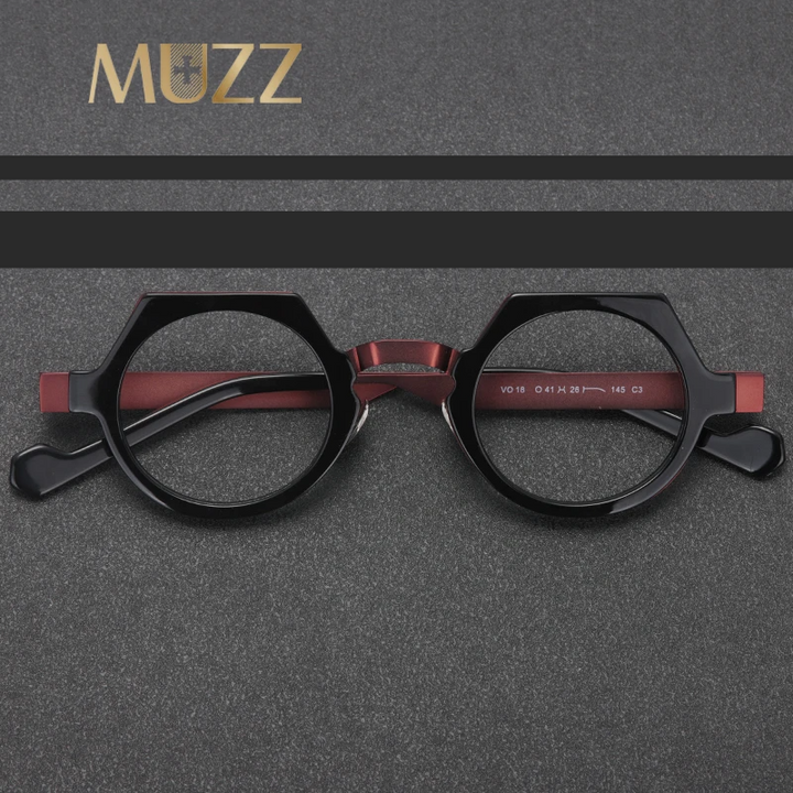 Muzz Women's Full Rim Flat Top Round Acetate Steel Eyeglasses 580811