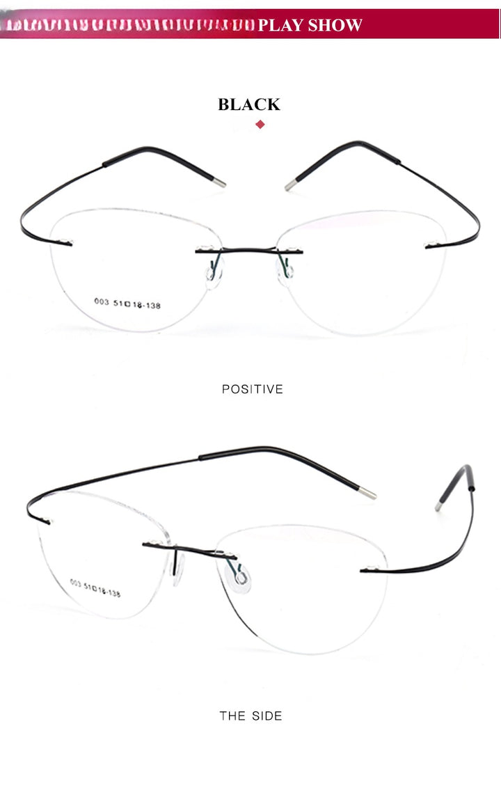 Chashma Womens Rimless Oval Cat Eye Titanium Eyeglasses 881003 — view 2 | Chashma at FuzWeb