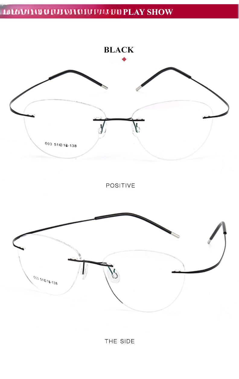 Chashma Womens Rimless Oval Cat Eye Titanium Eyeglasses 881003 — view 2 | Chashma at FuzWeb