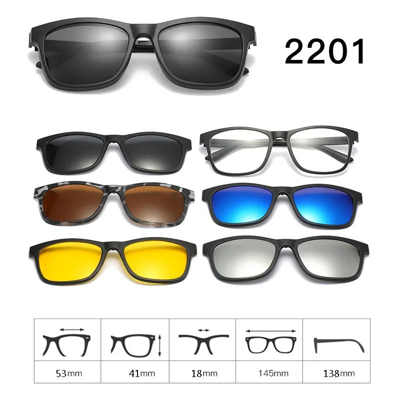Hdcrafter Unisex Full Rim Acetate Frame 6 In 1 Polarized Magnetic Clip On Sunglasses.