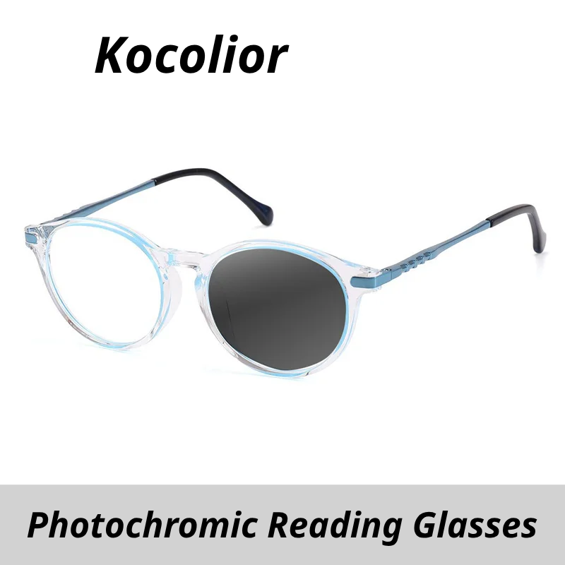 Kocolior Unisex Children's Full Rim Round Tr 90 Alloy Photochromic Reading Glasses 692127